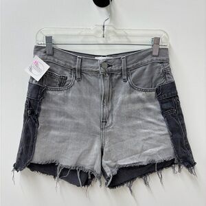 Frame Denim Two-Tone Layered Jean Shorts in Cascade Black Combo
